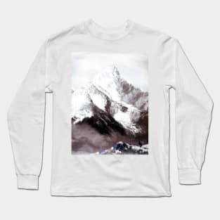 Panoramic View Of Everest Mountain Painting Long Sleeve T-Shirt